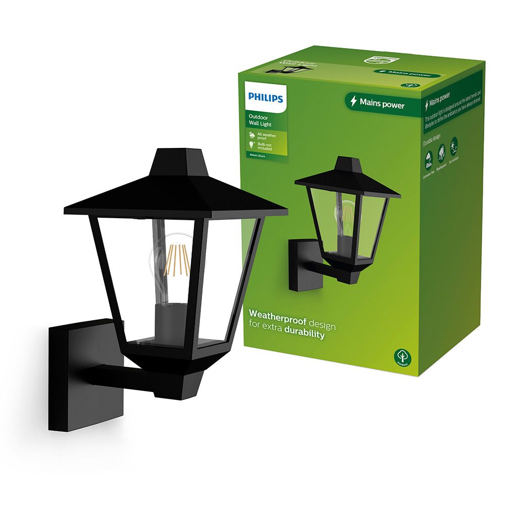 Aplique exterior kinno e27 25 w sin bombilla, color negro, luz hacia arriba