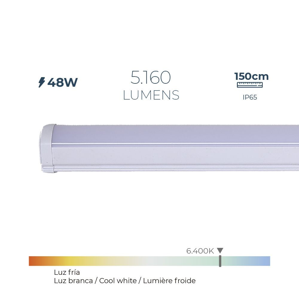 Regleta led 48 w 6.400 k luz fria 5.160 lm 150 x 4,6 x 5,1 cm