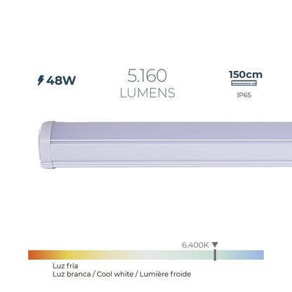 Regleta led 48 w 6.400 k luz fria 5.160 lm 150 x 4,6 x 5,1 cm
