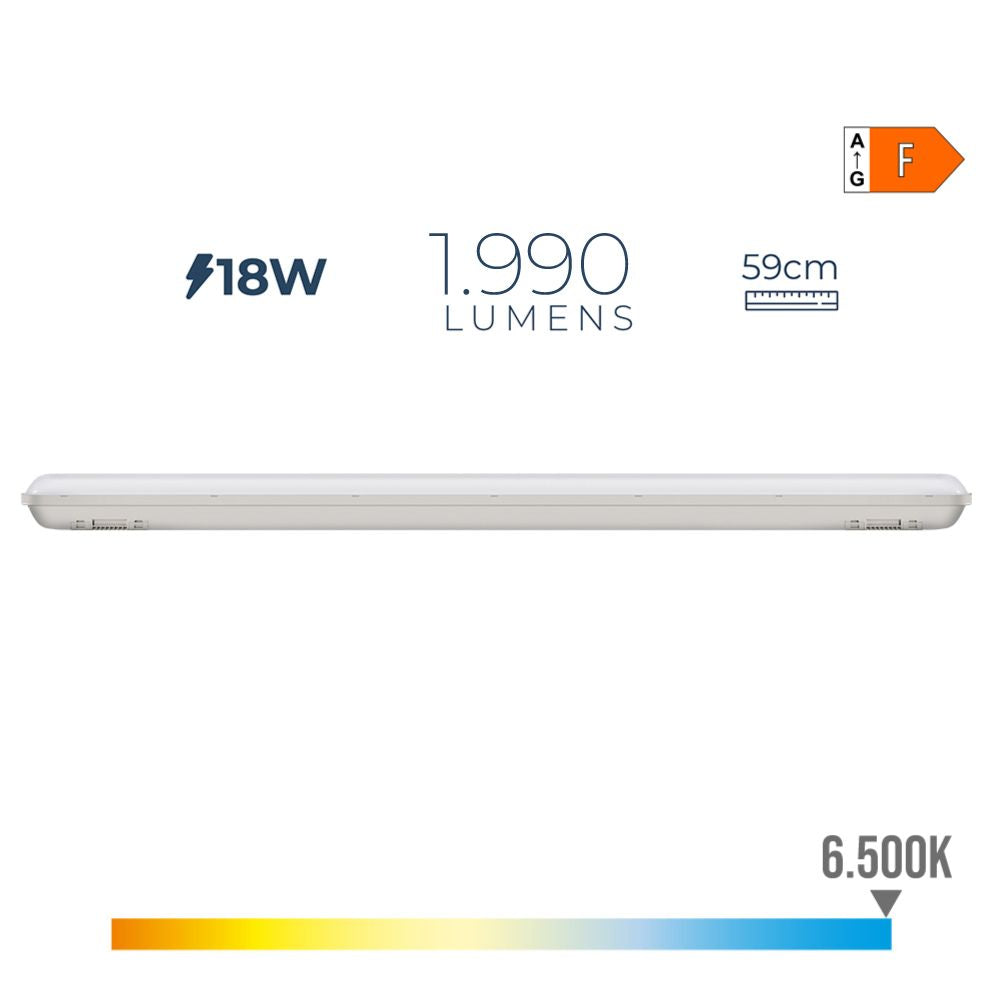Regleta estanca led ip65 18 w 1990 lm 6500 k luz fria 5,9 x 59 x 6,6 cm