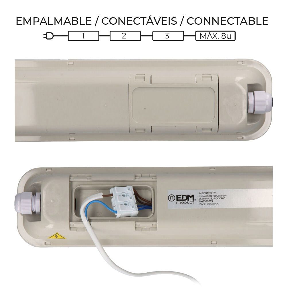Regleta estanca led ip65 48 w 5274 lm 6500 k luz fria 8,6 x 148 x 6,6 cm