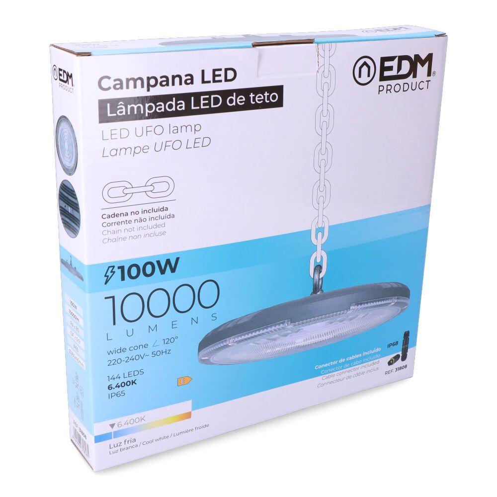 Campana led 100 w, 6400 k, 10.000 lm, ø26 x 4,5 cm