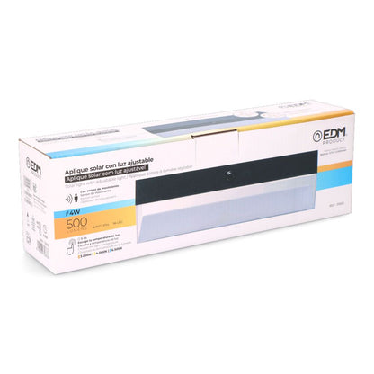 Aplique solar rectangular 4 w 500 lm, 3.000/4.000/6.500 k, 3cct, con sensor, negro