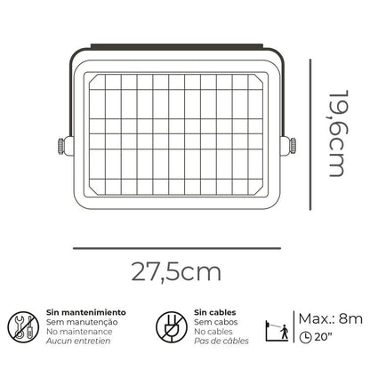 Aplique solar 10w 1150lm recargable. sensor presencia (2-8m) color negro 27,5x19,6cm edm