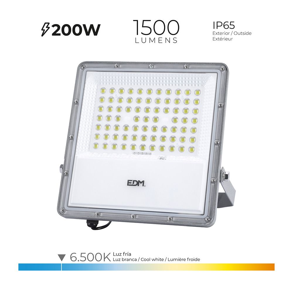 Foco proyector led solar 200 w 1500 lm 6500 k luz fría