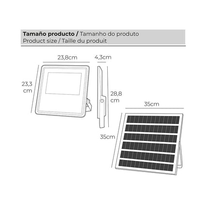 Foco proyector led solar 200 w 1500 lm 6500 k luz fría