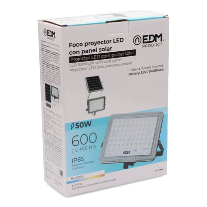 Foco proyector solar slim 50 w 600 lm 6500 k luz fría