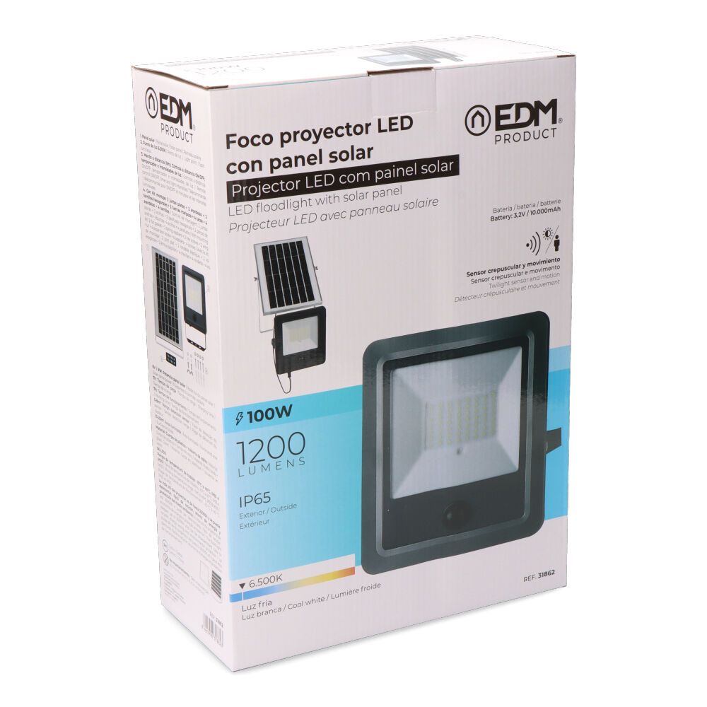 Foco proyector solar con sensor 100 w 1200 lm 6500 k luz fría