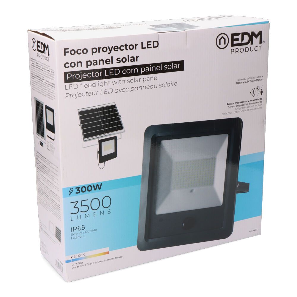 Foco proyector solar con sensor 300 w 3500 lm 6500 k luz fría