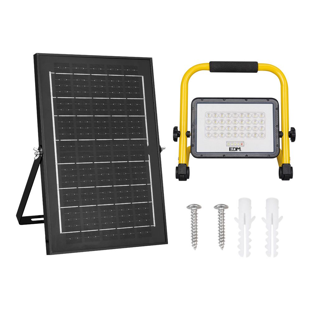 Foco proyector led solar de trabajo + panel solar - 4000 lm, 6.400 k, luz fría, ip65