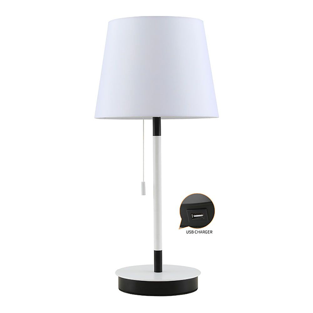 Lámpara de mesa, e27, blanca/negra, con cargador usb, ø235 x 505 mm