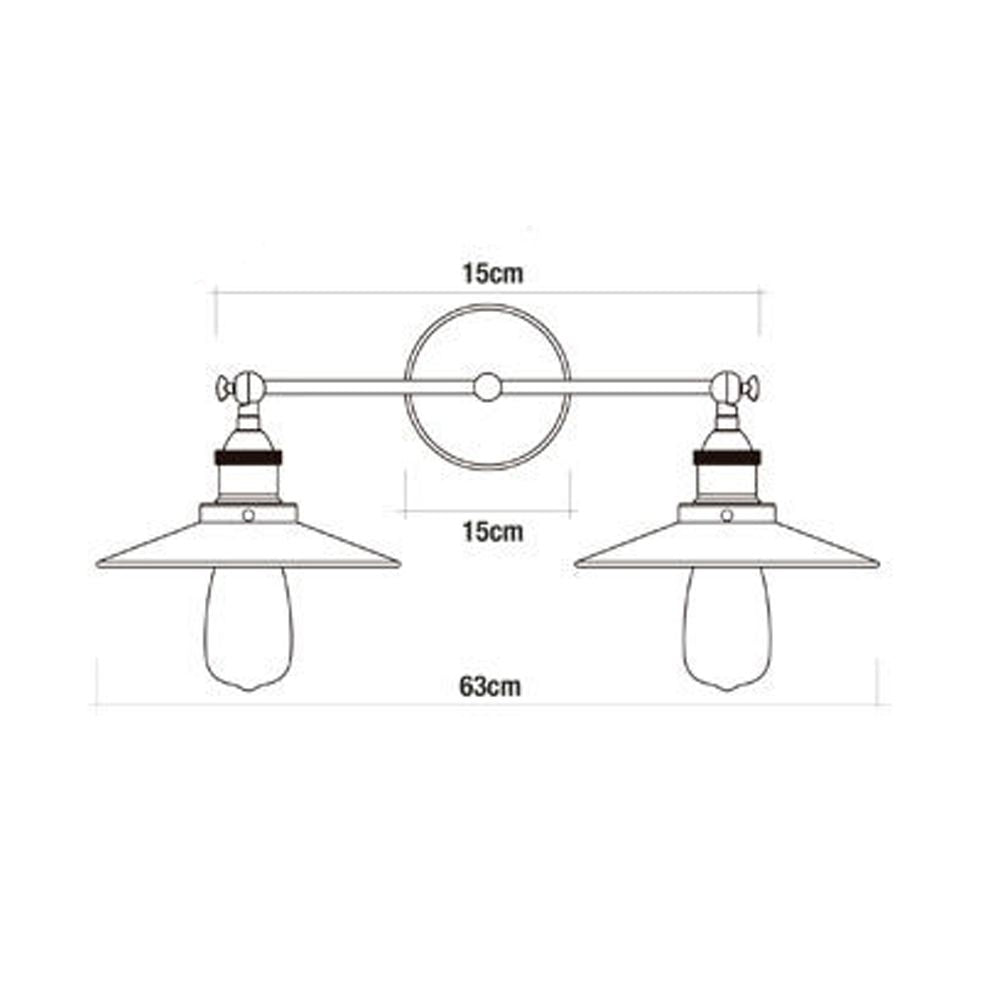 Aplique de pared doble vintage metalico e27 60 w 63 x 29 cm