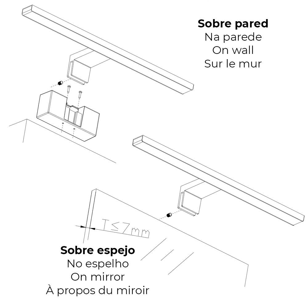 Lámpara led de pared o espejo 6 w 4.000 k 600 lm luz día 30 x 12,8 x 5,10 cm