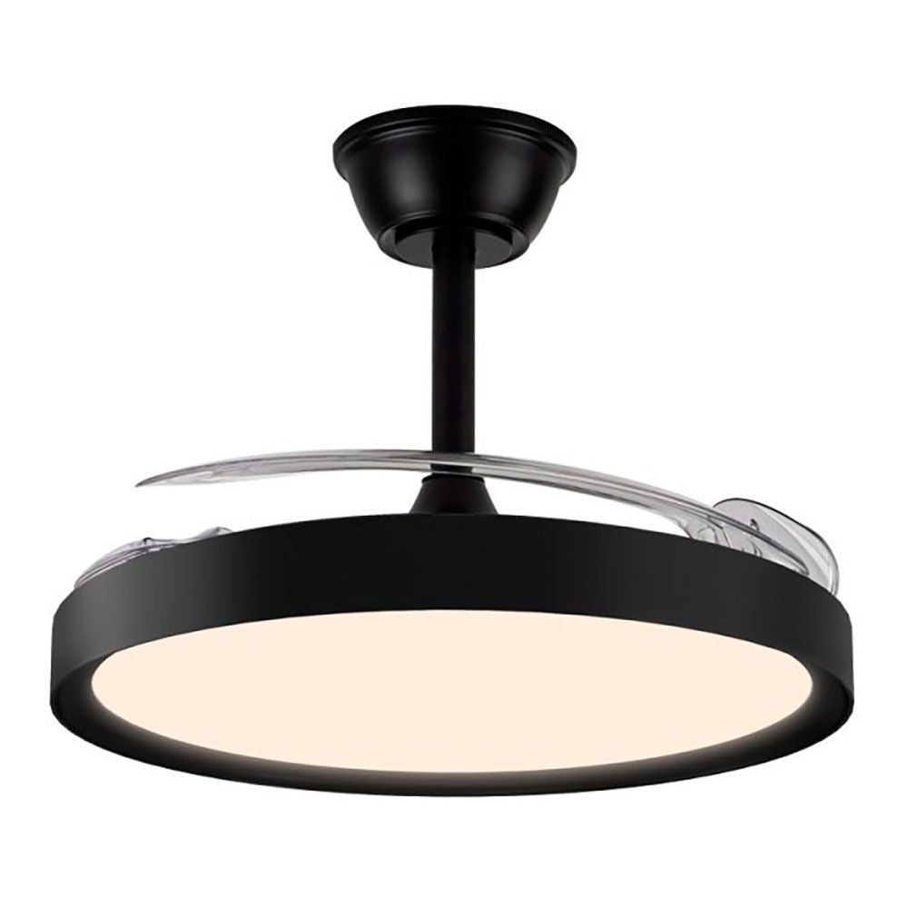 Ventilador de techo led 3cct aspas retráctiles polaris 43 w 4430 lm negro, aspas ø106 cm, plafón ø48,5 cm, altura 32 - 42 cm
