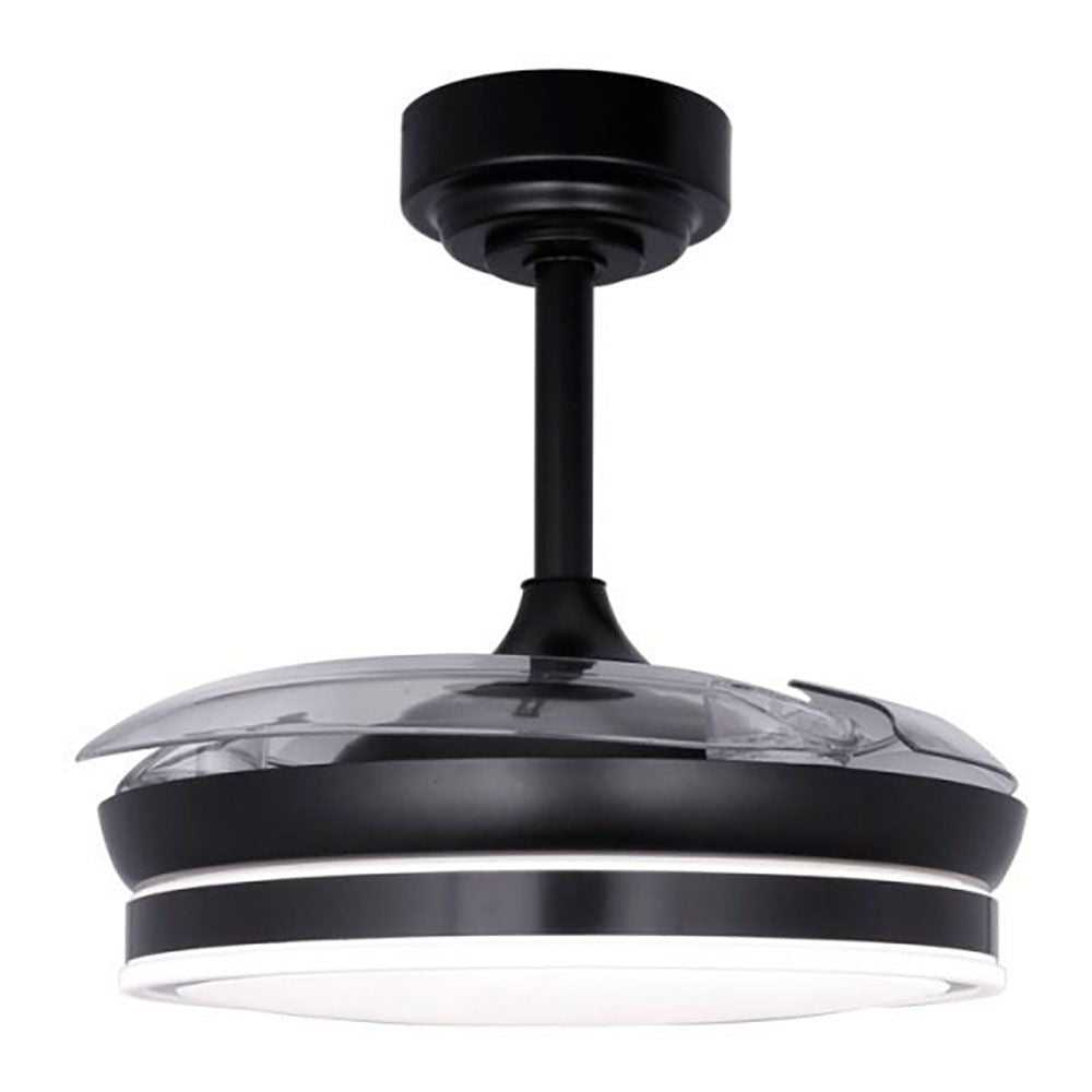 Ventilador de techo led 3cct aspas retráctiles moss mini 46 w 5520 lm negro, aspas ø92 cm, plafón ø39 cm, altura 32 - 42 cm