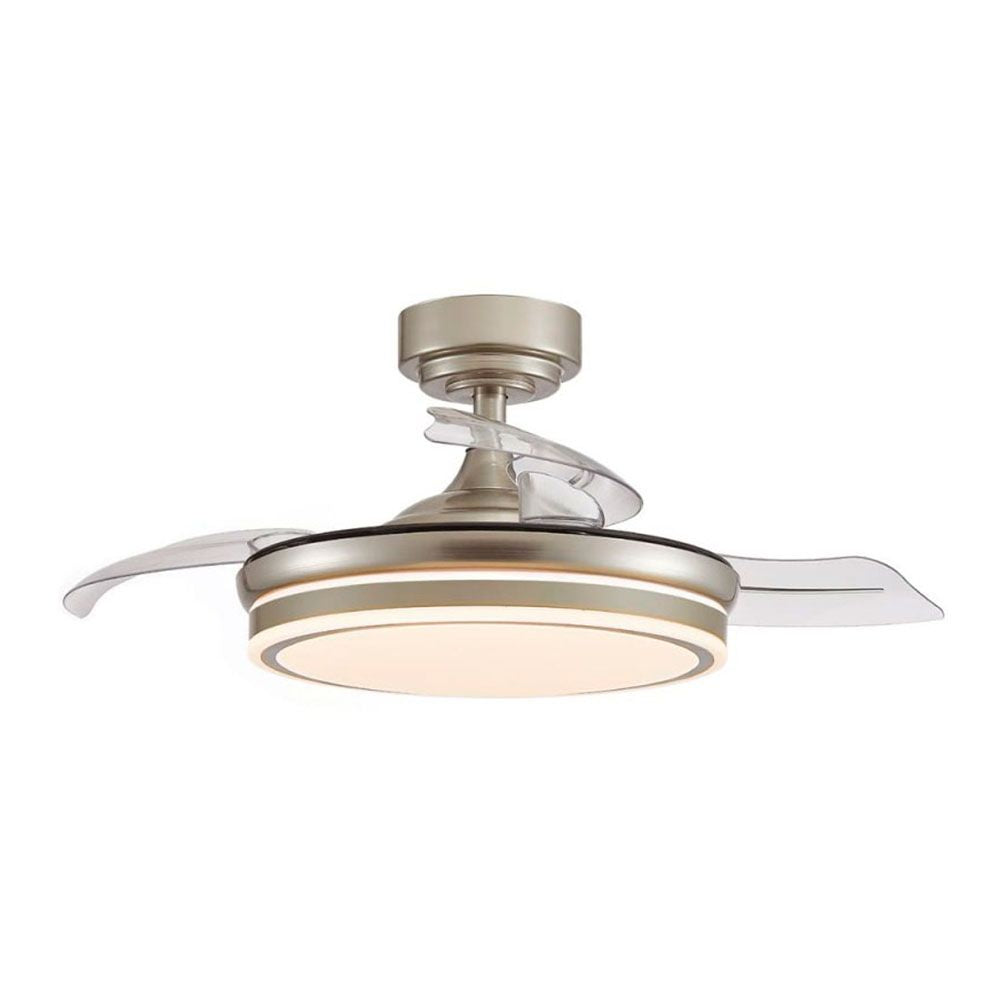 Ventilador de techo led 3cct aspas retráctiles moss mini 46 w 5520 lm níquel, aspas ø92 cm, plafón ø39 cm, altura 32 - 42 cm