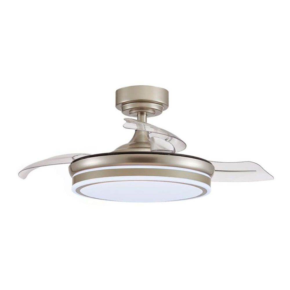 Ventilador de techo led 3cct aspas retráctiles moss mini 46 w 5520 lm níquel, aspas ø92 cm, plafón ø39 cm, altura 32 - 42 cm