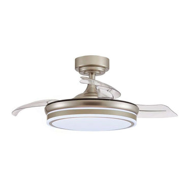 Ventilador de techo led 3cct aspas retráctiles moss mini 46 w 5520 lm níquel, aspas ø92 cm, plafón ø39 cm, altura 32 - 42 cm
