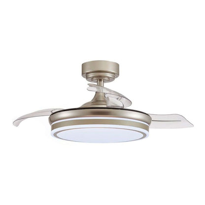 Ventilador de techo led 3cct aspas retráctiles moss mini 46 w 5520 lm níquel, aspas ø92 cm, plafón ø39 cm, altura 32 - 42 cm