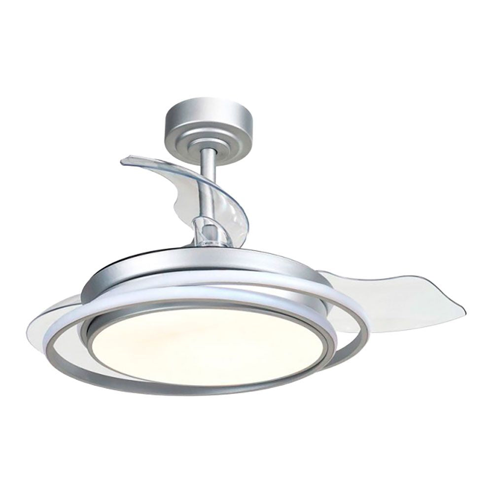 Ventilador de techo led 3cct aspas retráctiles antila mini 40 w 4000 lm plata, aspas ø92 cm, plafón ø40 cm, altura 38 - 48 cm
