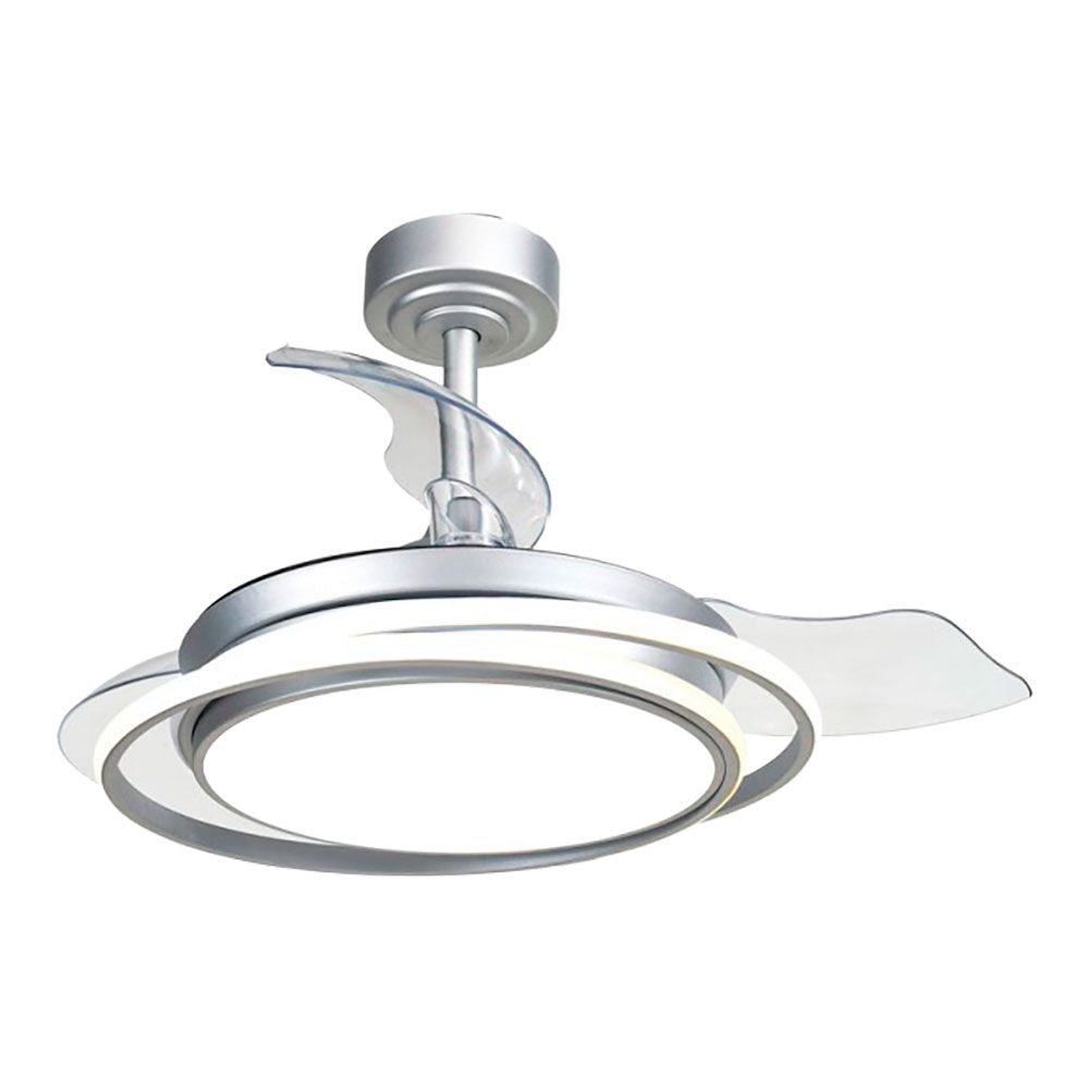 Ventilador de techo led 3cct aspas retráctiles antila mini 40 w 4000 lm plata, aspas ø92 cm, plafón ø40 cm, altura 38 - 48 cm