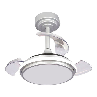 Ventilador de techo led 3cct aspas retráctiles antila mini xs 35 w 3000 lm plata, aspas ø55 cm, plafón ø32 cm, altura 38 - 48 cm