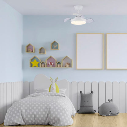 Ventilador de techo led 3cct aspas retráctiles hornet 32 w 3195 lm blanco, aspas ø56 cm, plafón ø26 cm, altura 34 - 44 cm