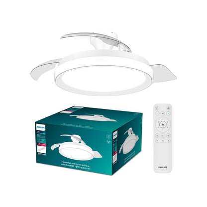 Ventilador de techo con aspas retráctiles, led 3 cct, dc 28 w + 35 w, modelo bliss, blanco, ø106 cm