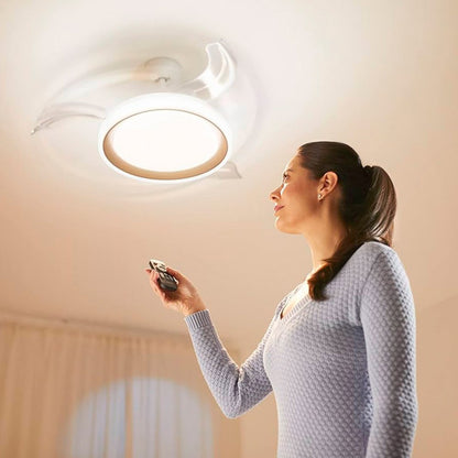 Ventilador de techo con aspas retráctiles, led 3 cct, dc 28 w + 35 w, modelo bliss, blanco, ø106 cm