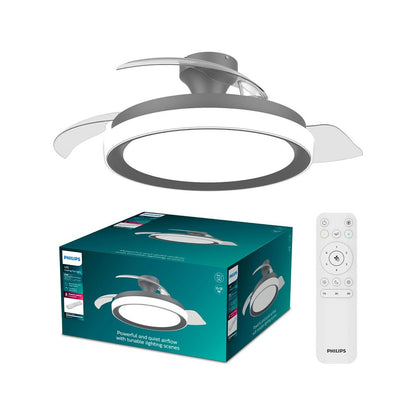 Ventilador de techo con aspas retráctiles, led 3 ctt, dc 28 w + 35 w, modelo bliss, negro, ø106 cm