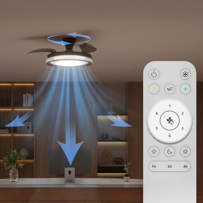 Ventilador de techo con aspas retráctiles, led 3 ctt, dc 28 w + 35 w, modelo bliss, negro, ø106 cm
