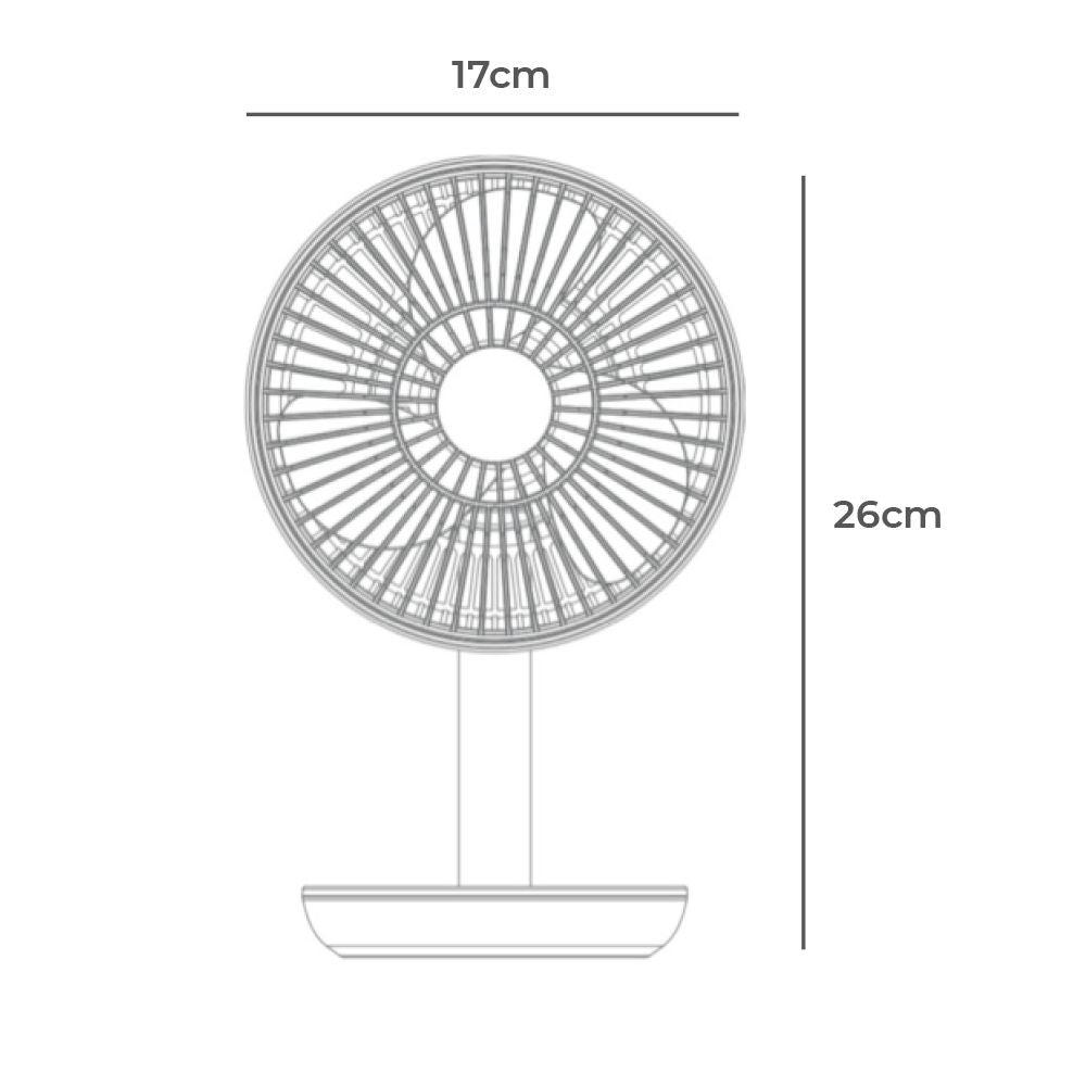 Ventilador de sobremesa recargable blanco 5w - 31,6 db - aspas: ø14,5 cm 17 x 13 x 26 cm