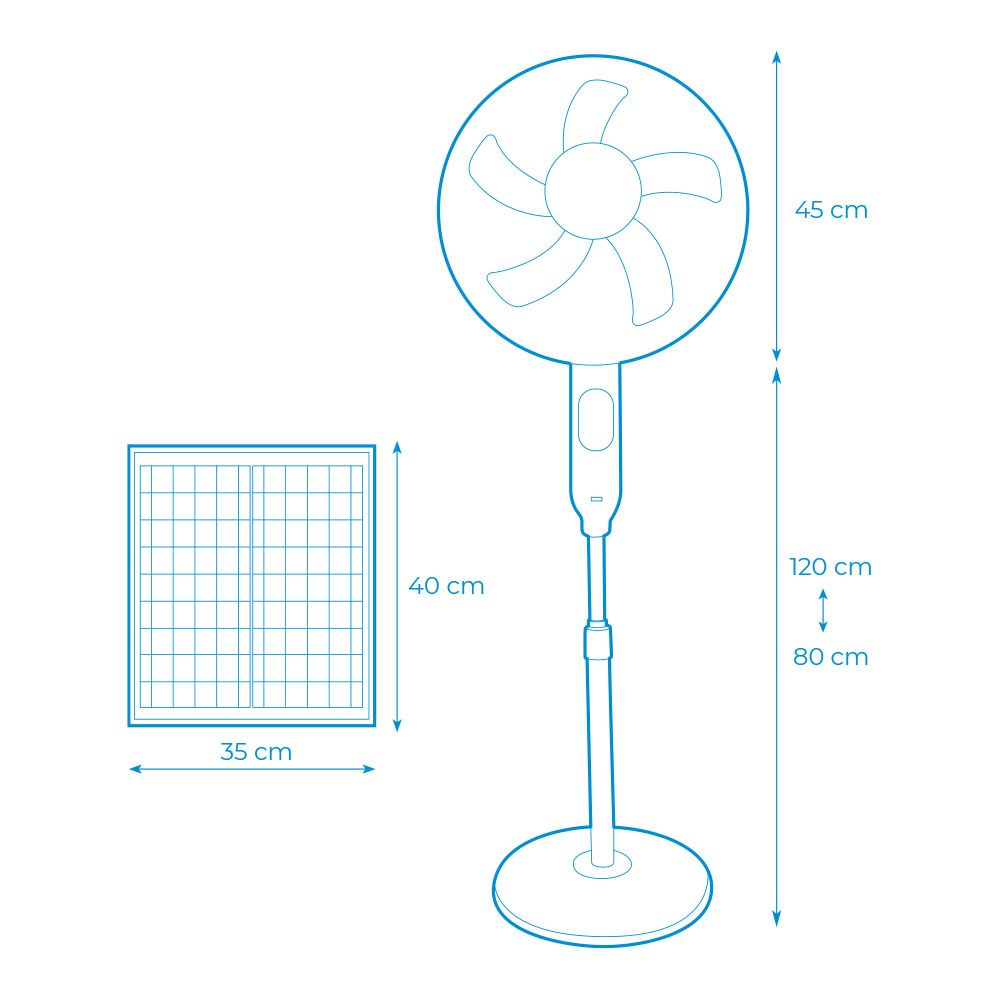 Ventilador de pie solar, blanco potencia 25 w, aspas ø40 cm