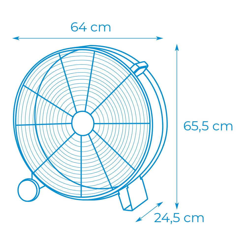 Ventilador industrial de suelo, con ruedas, negro 180 w - 59,8 db - ø65 cm