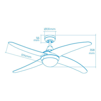 Ventilador de techo modelo caspio. color blanco. potencia: 60w aspas: ø132cm con mando a distancia edm