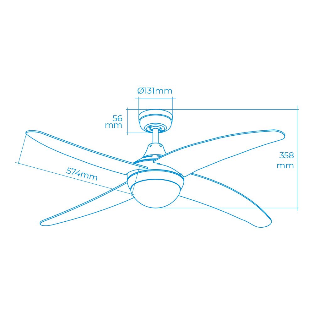 Ventilador de techo modelo caspio. color plateado/niquel. potencia: 60w aspas: ø132cm con mando a distancia edm