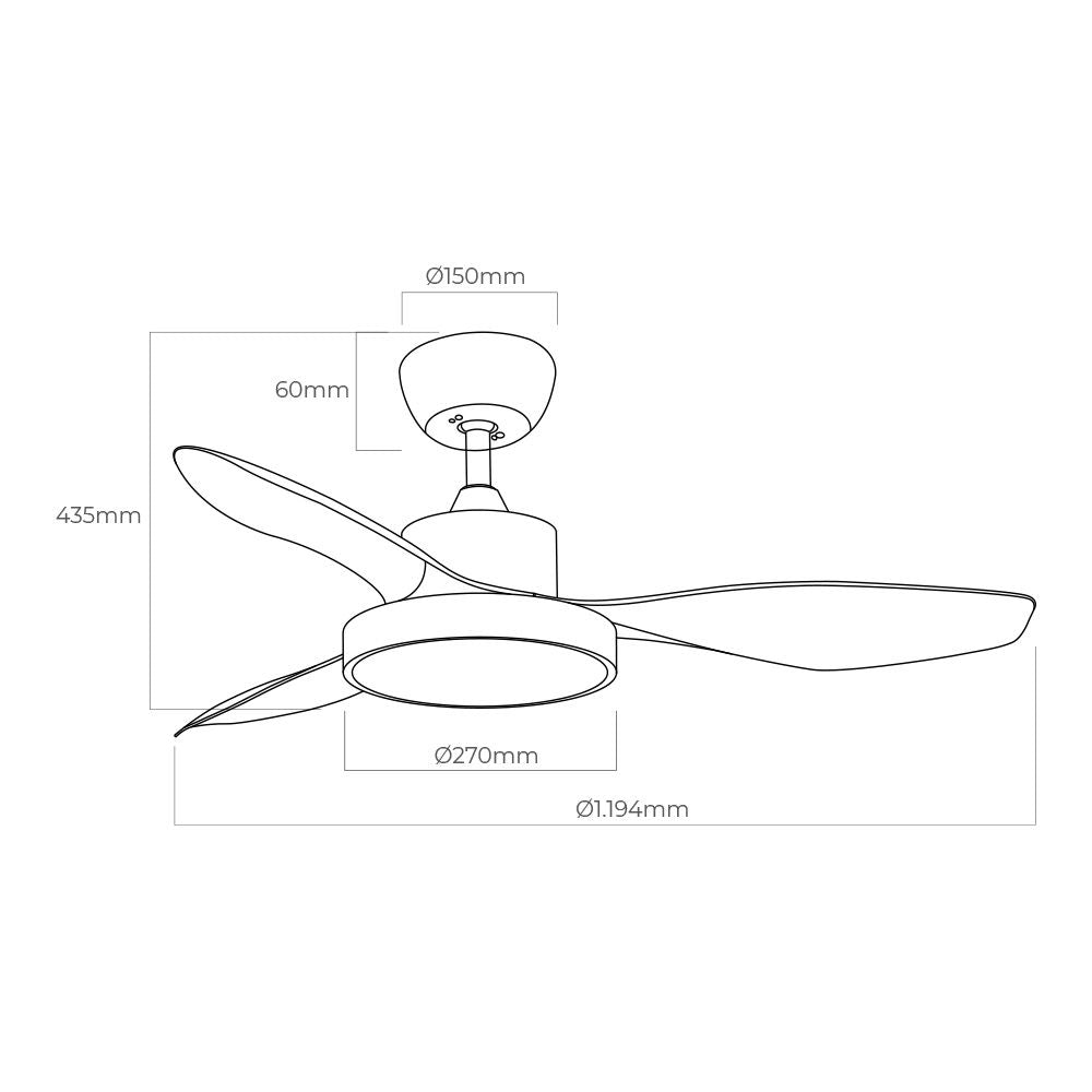 Ventilador de techo modelo ártico. color blanco 120 cm 38w + luz 22w 2.160lm 3.000k - 4.000k - 5.000k