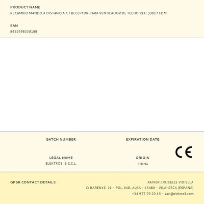 Recambio mando a distancia c / receptor para ventilador de techo ref. 33817 edm