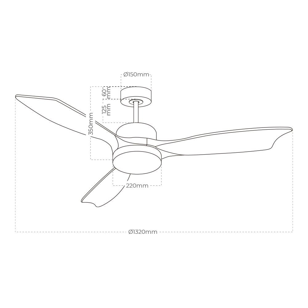 Ventilador de techo modelo báltico con 3 aspas de madera ø132cm luz led 3000/4000/6000k, 3cct, potencia: 20 w, color blanco