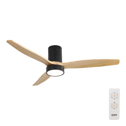 Ventilador de techo modelo inteligente kara con 3 aspas color madera ø132cm luz led 3000/4000/6000k, 3cct, 30 w, negro