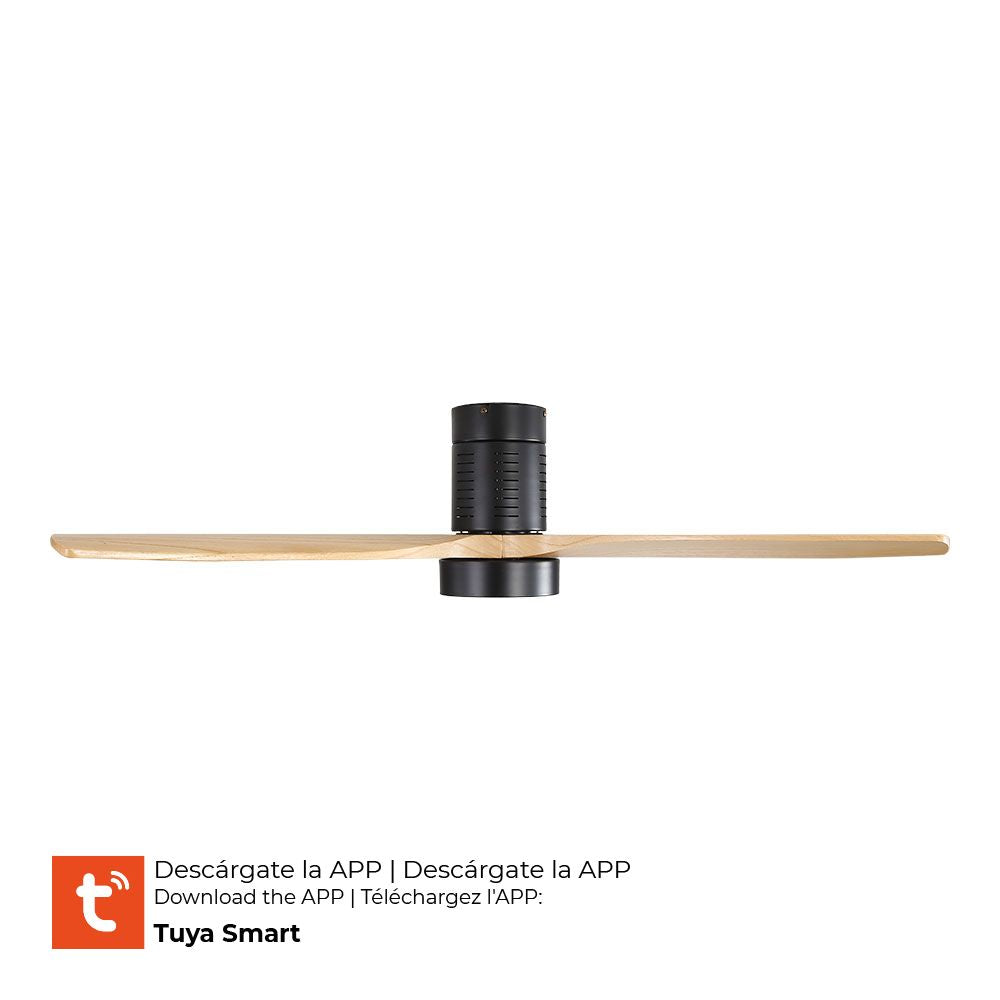 Ventilador de techo modelo inteligente kara con 3 aspas color madera ø132cm luz led 3000/4000/6000k, 3cct, 30 w, negro