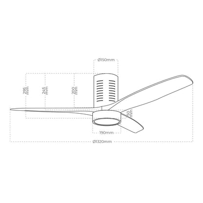 Ventilador de techo modelo kara con 3 aspas color blanco ø132cm luz led 3000/4000/6000k, 3cct, 30 w, negro