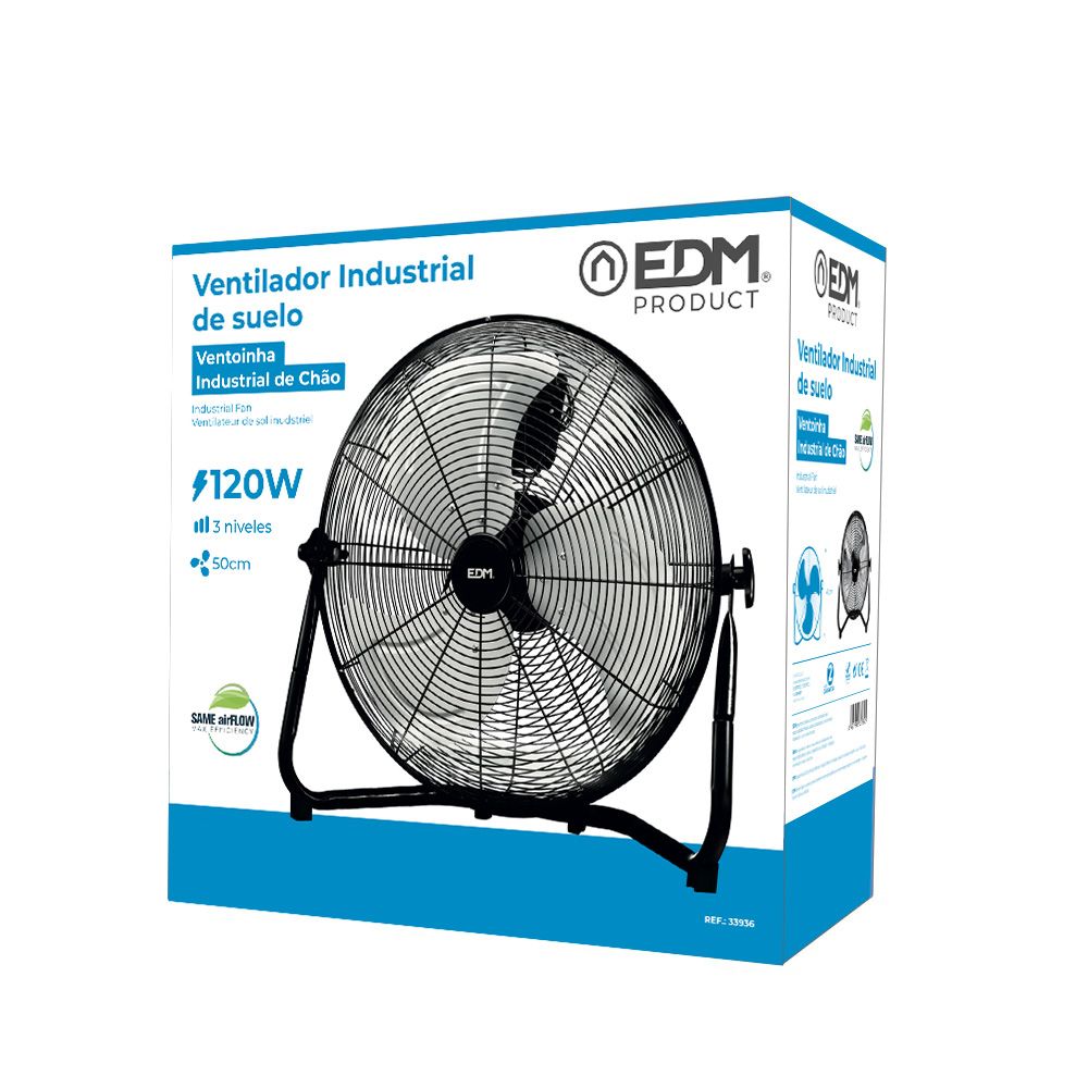 Ventilador industrial de suelo. color negro 120w - 64,9 db - aspas ø50 x 58 cm