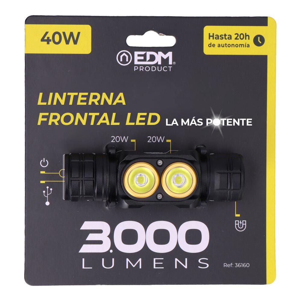 Linterna led frontal thunder track 3000 lm, recargable