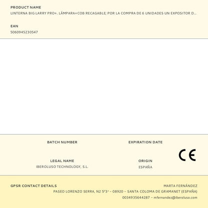 Linterna big larry pro+. lámpara+cob recagable - por la compra de 6 unidades un expositor de regalo
