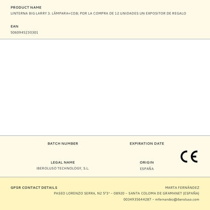 Linterna big larry 3. lámpara+cob - por la compra de 12 unidades un expositor de regalo
