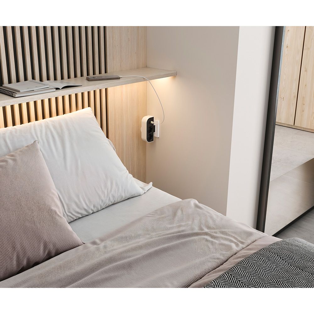 Adaptador giratorio schuko 2 tomas + usb a+c 30 w 16 a 250 v~