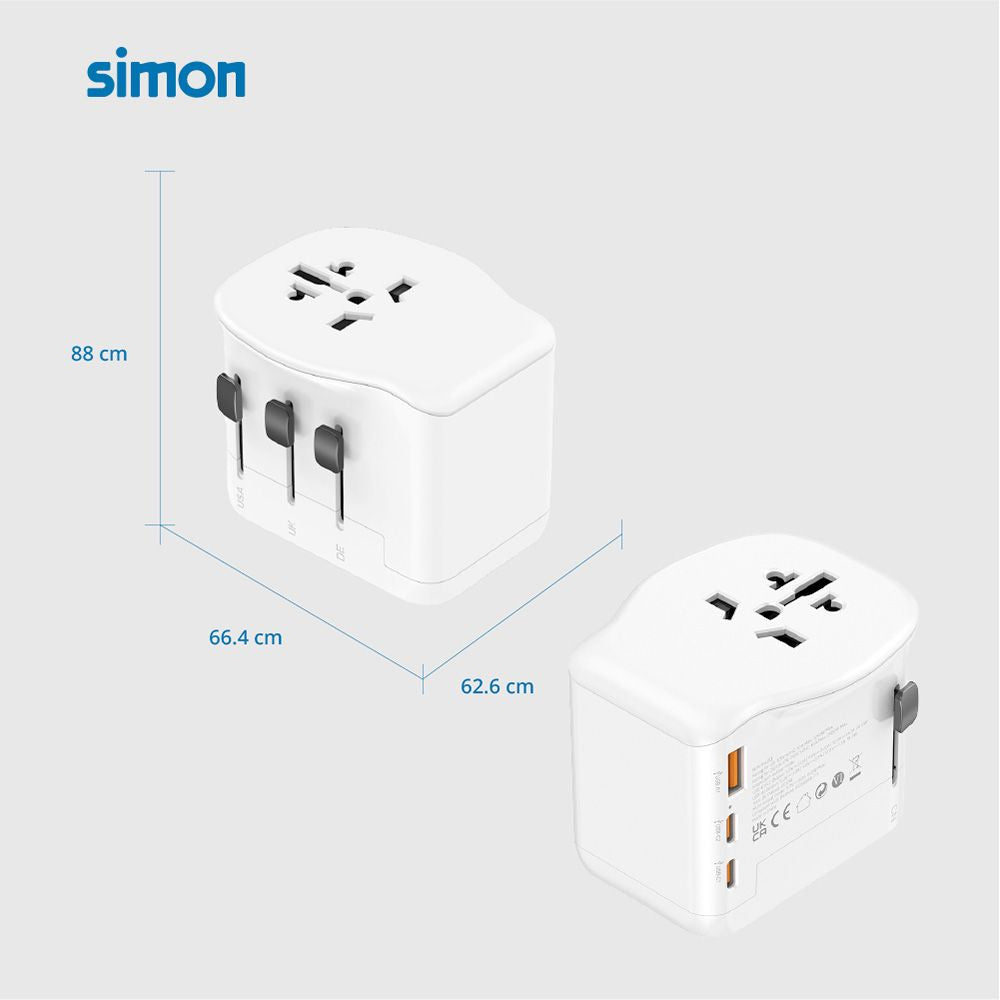 Adaptador viaje universal 3 usb (1a+2c) 20 w