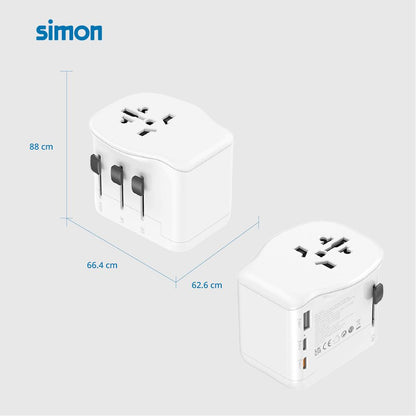 Adaptador viaje universal + 3 usb (1a+2c) 65 w