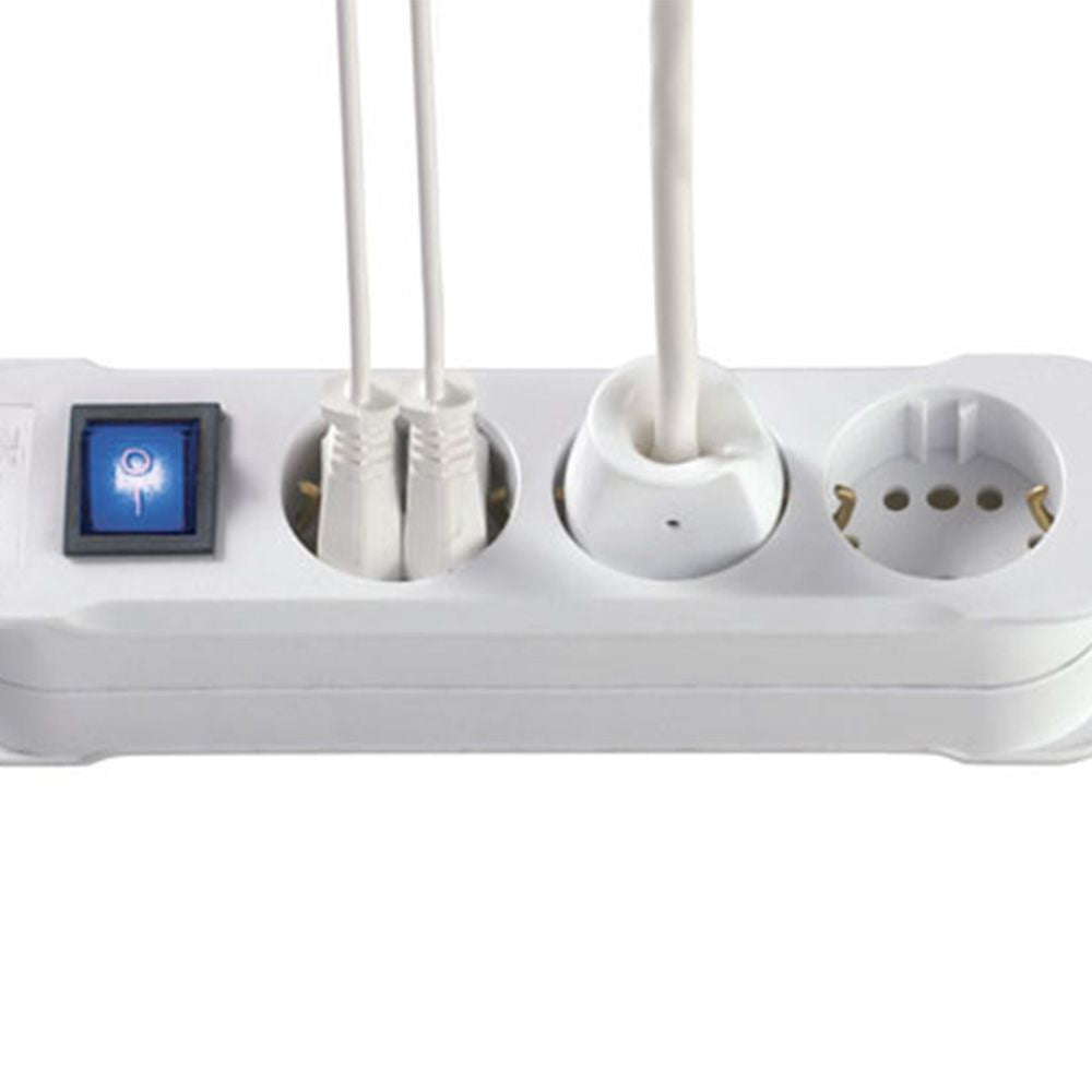 Base múltiple 3 tomas duoversal con interruptor, 1,4 m cable h05vv-f 3g1,5 mm², 16a 250v~, blanca